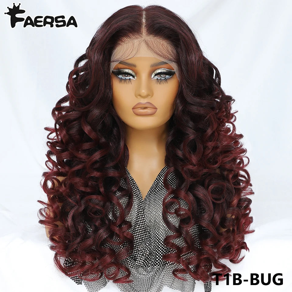 Curly Pre-Plucked Baby Hair Synthetic Lace Front Wigs - Various Colors Available