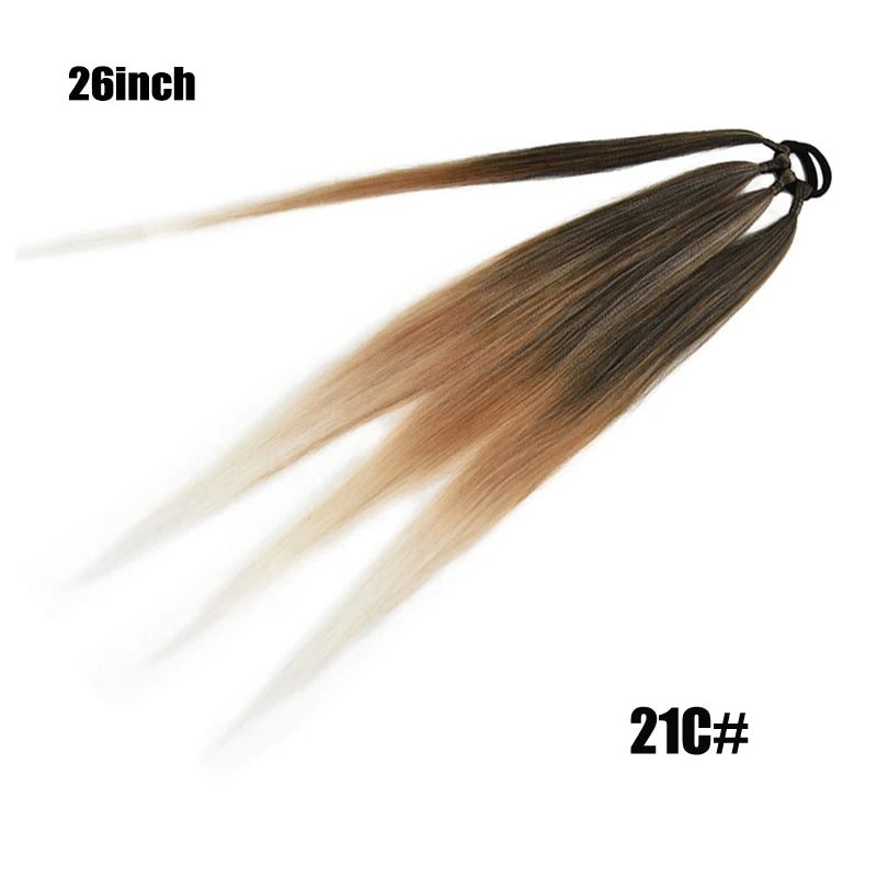 26/34inch Synthetic Long Straight Wrap Around Chignon Ponytail With Rubber Band