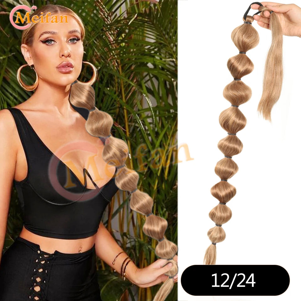 Synthetic Long Bubble Braid Wrap Around Ponytails