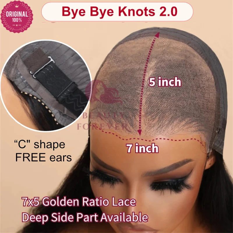 Yaki Straight - Elastic Drawstring Glueless Human Hair 7x5 Bye Bye Knots Wear and Go Wig