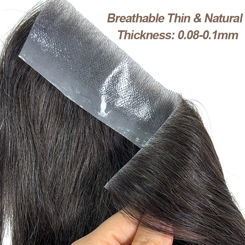 V Frontal Men Toupee Thin Skin PU 2.5x16 V Loop Human Hair Invisible Forehead Hairline