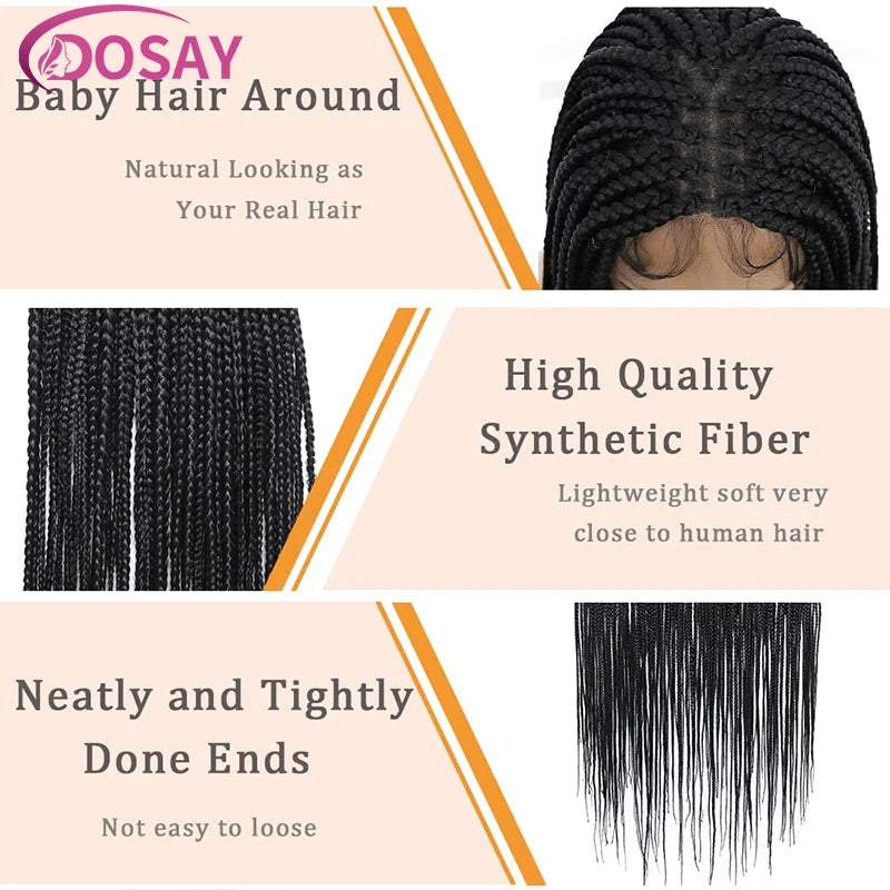 36" Synthetic Lace Front Knotless Box Braided Synthetic Wigs