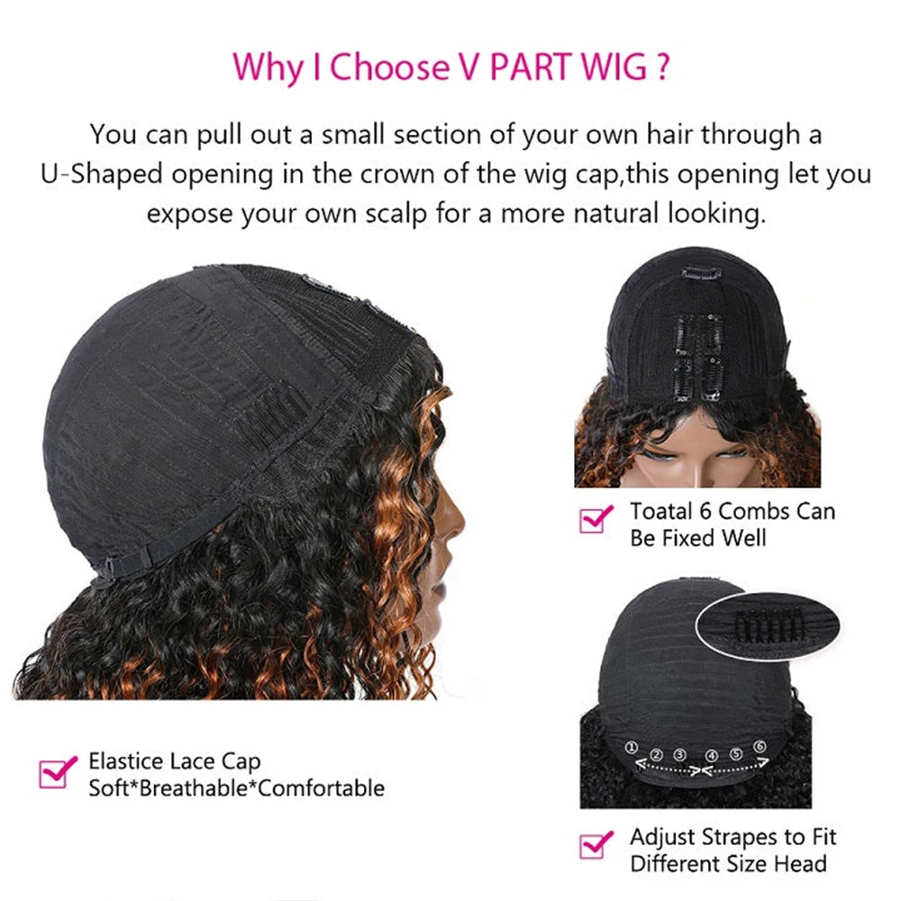 U & V Part Body Wave Human Hair Wigs