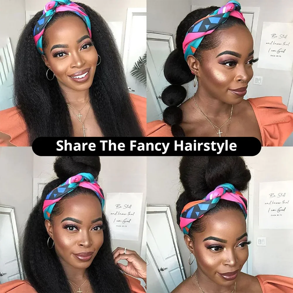 Kinky Yaki Straight Human Hair Headband Wig