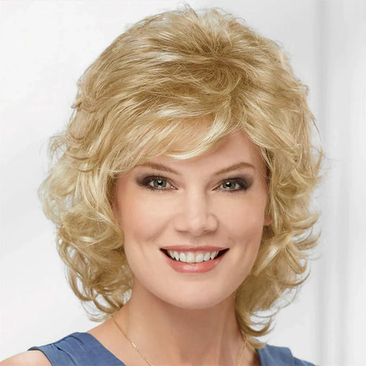 Synthetic Short Curly Wigs with Bangs - Various Colors Available