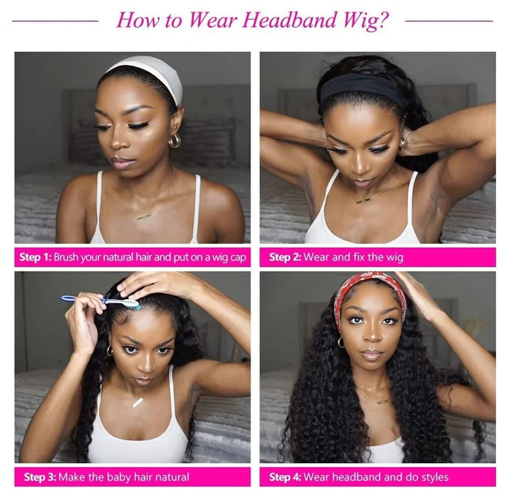 Kinky Straight Human Hair Headband Wig