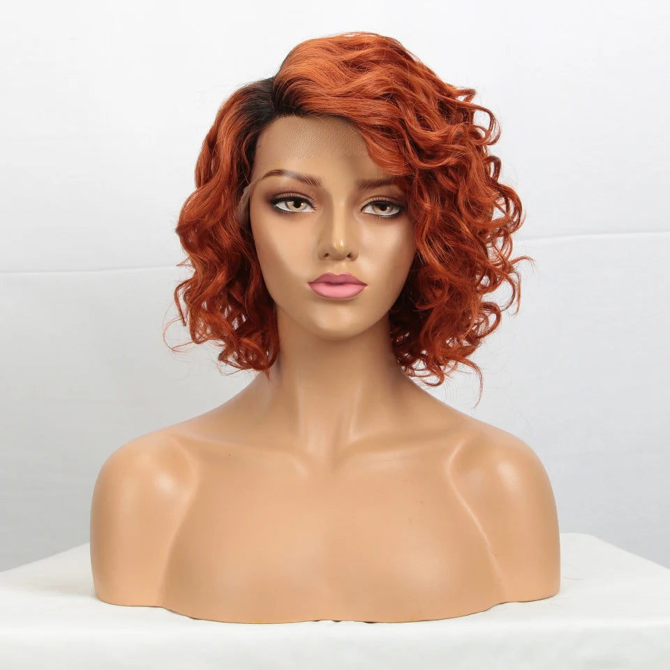 Short Curly Wave Bob Transparent Lace Front Human Hair Wigs - Various Colors Available