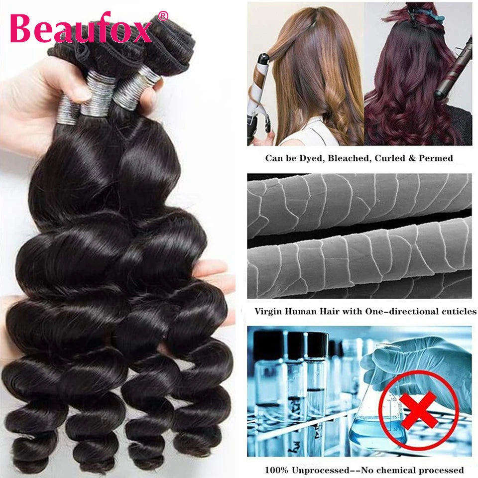 Loose Wave Human Hair Bundles With Lace Closure - Various Lengths