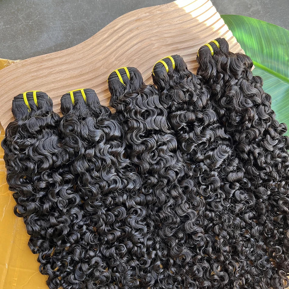 Burmese Curly Human Hair Bundles #1B Natural Raw Virgin Hair Weave