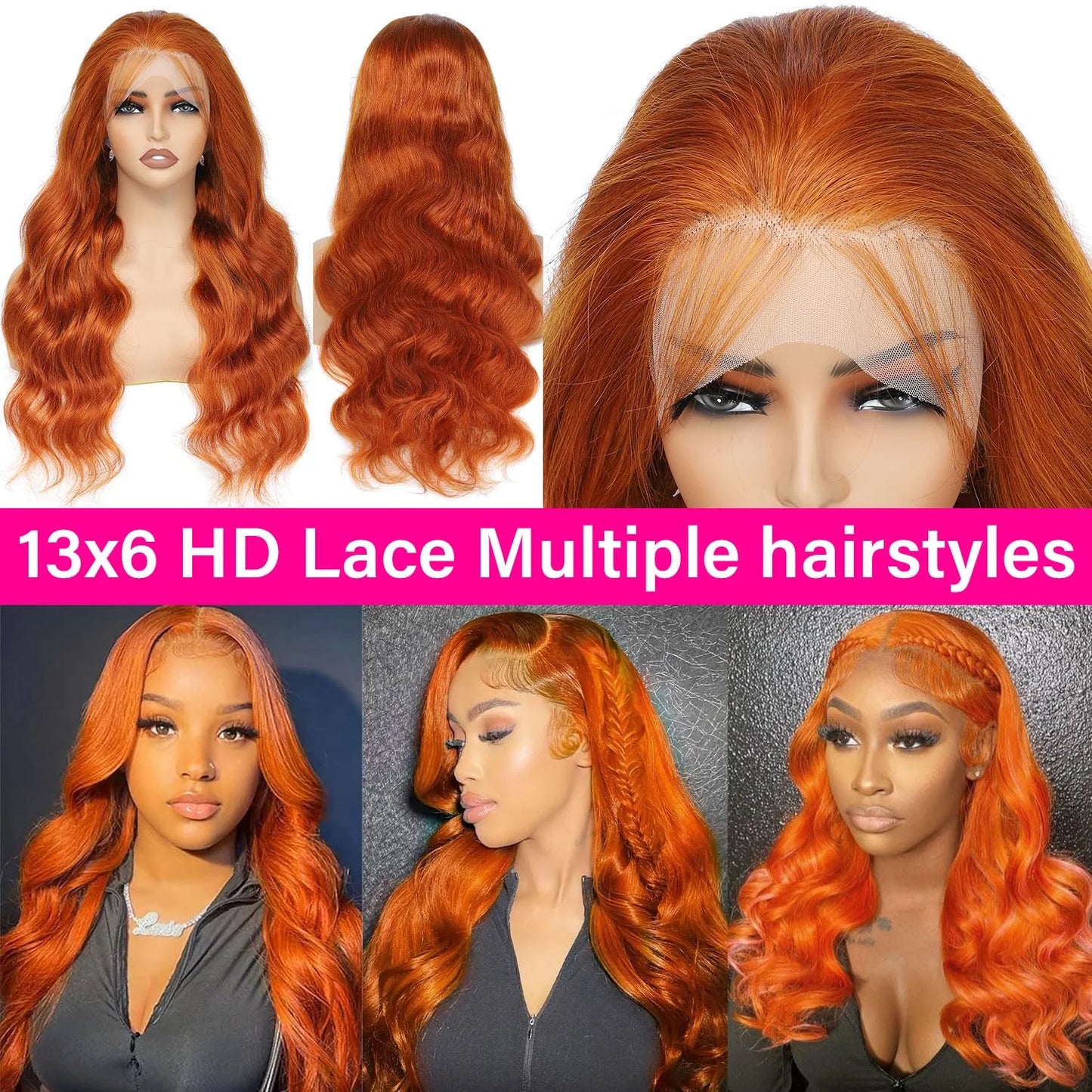 Orange Ginger Body Wave - 13X4, 13x6 HD Transparent Lace Front Glueless Human Hair Wig