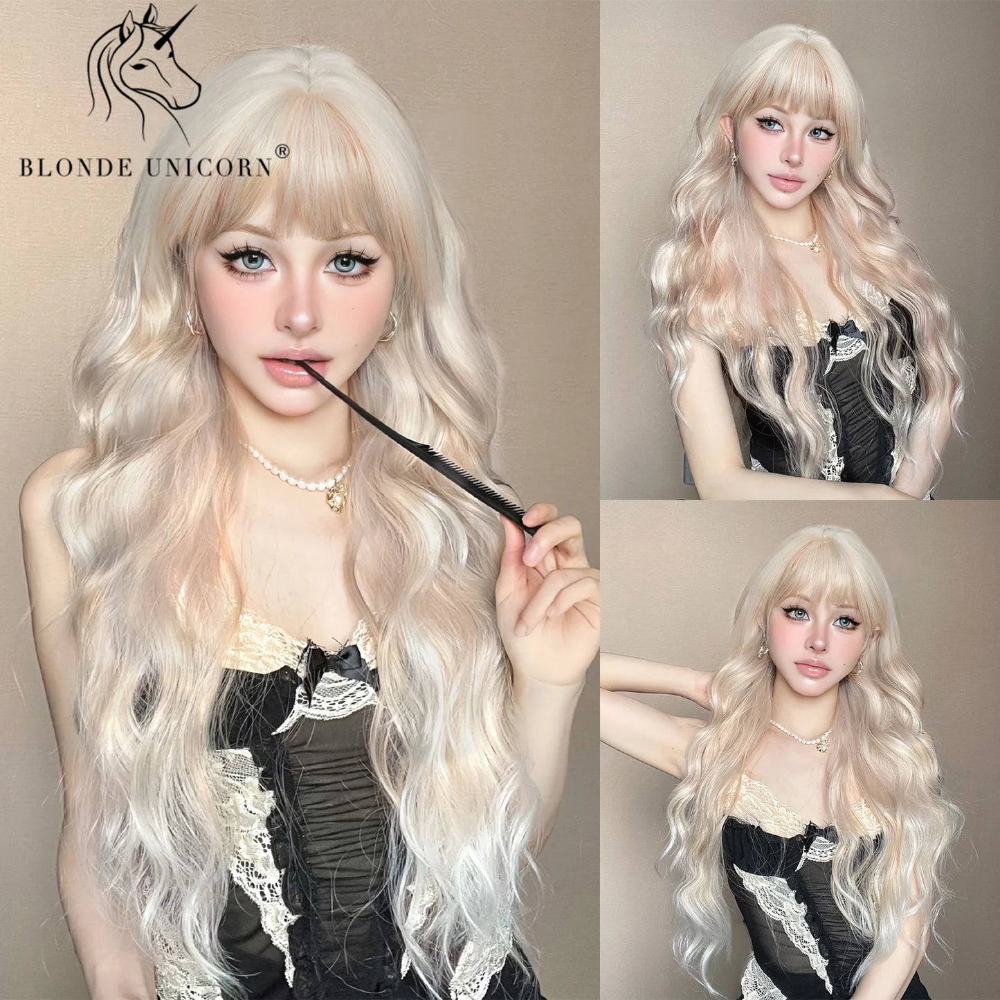 Wavy Synthetic Wig with Bangs - Various Colors Available
