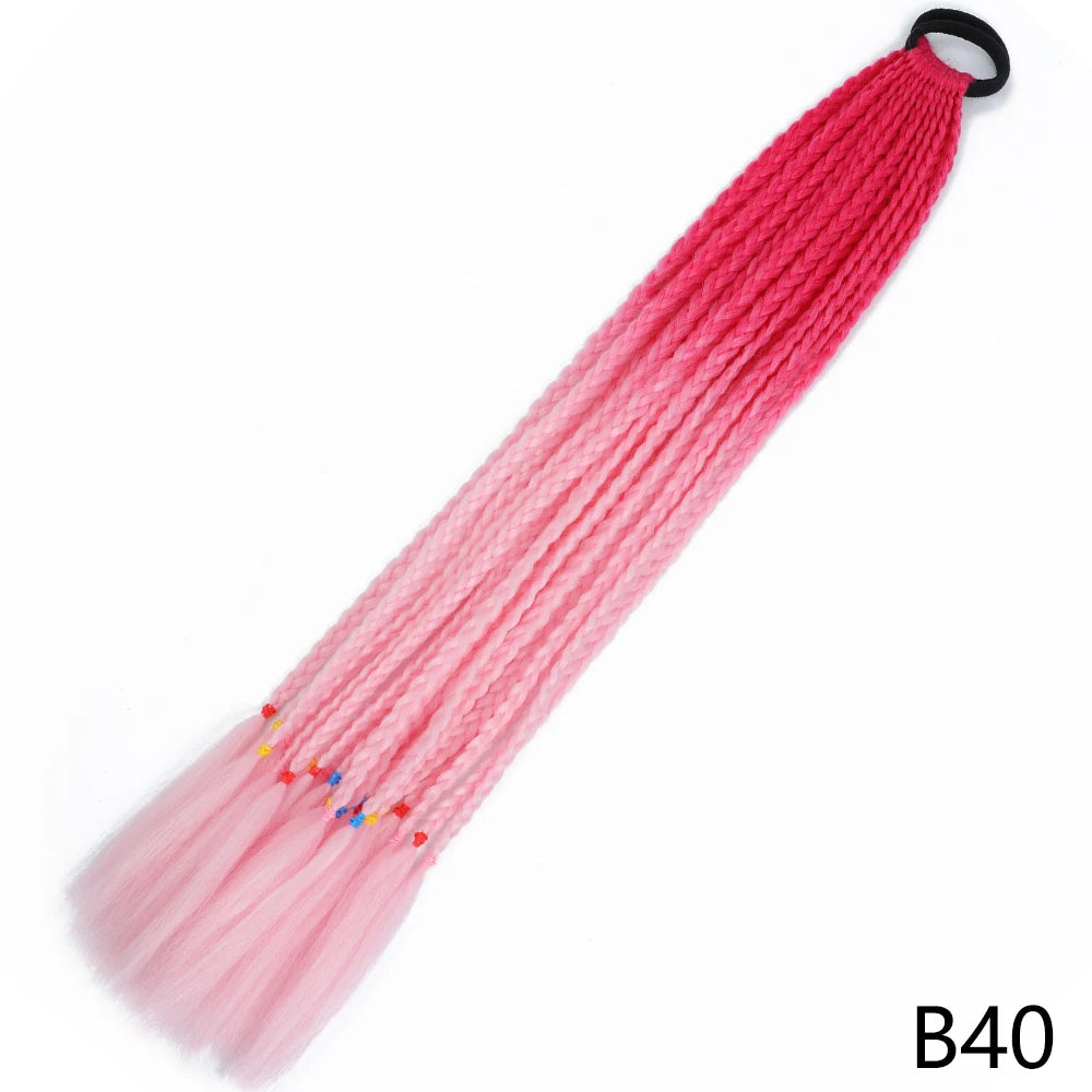 Synthetic Gradient Color Braided Ponytails With Elastic Band