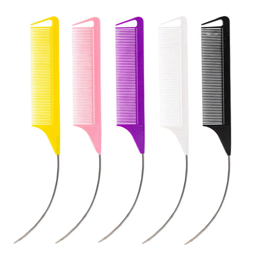 Plastic Heat Resistant Anti-Static Braiding Rat Tail Curved Steel Needle Parting Comb
