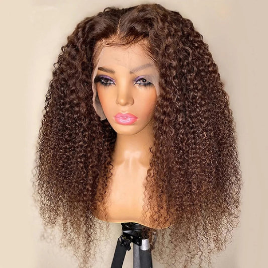 Chocolate Brown Brazilian Curly Wave - Glueless HD Lace Frontal Human Hair Wig