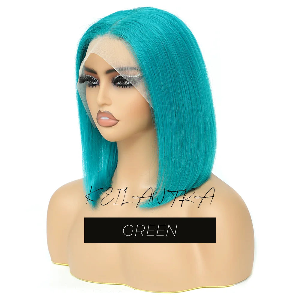 Rose Pink Short Straight Bob Pre Plucked HD Transparent Lace Front Human Hair Wig