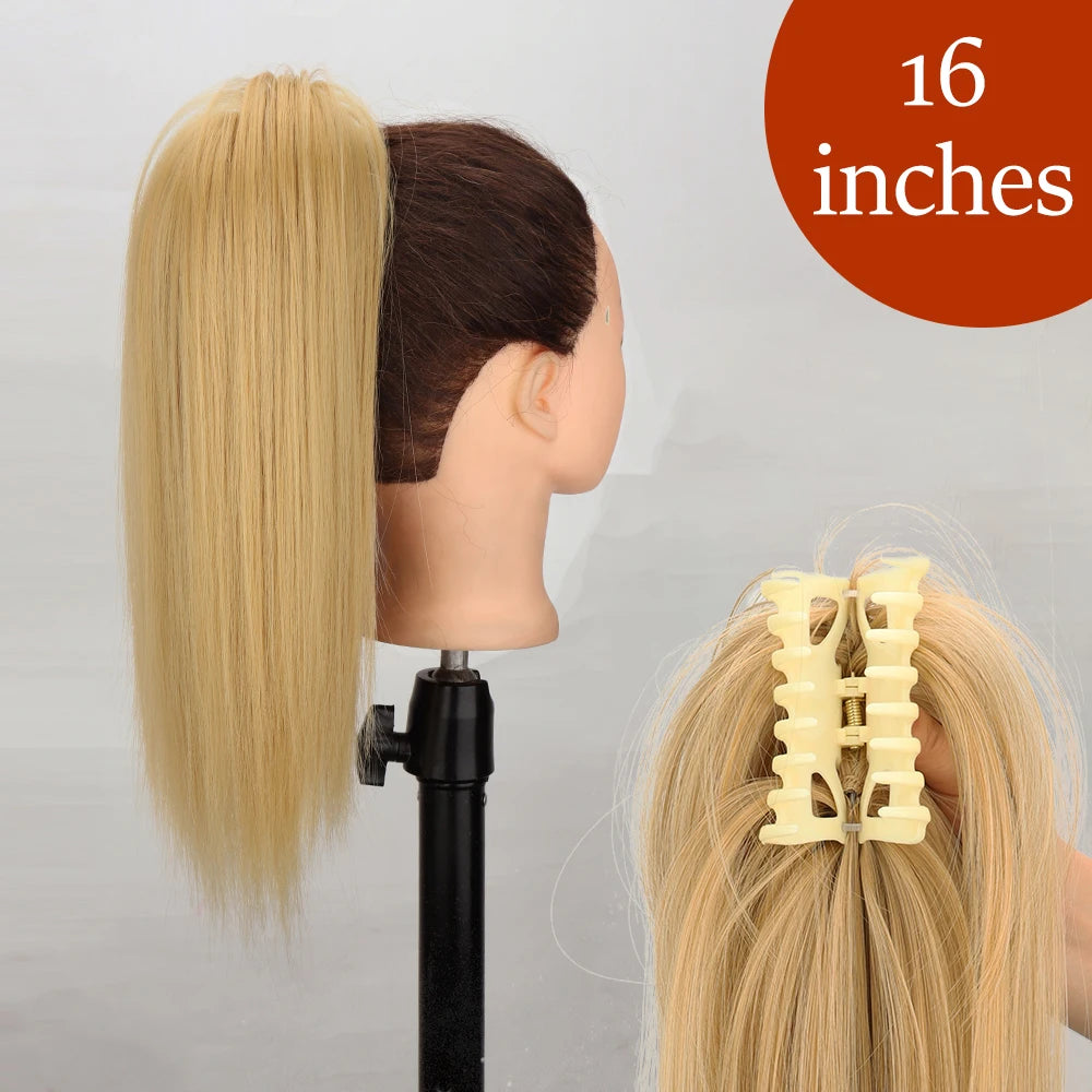 Synthetic Long Straight Claw Clip On 24Inch Ponytail