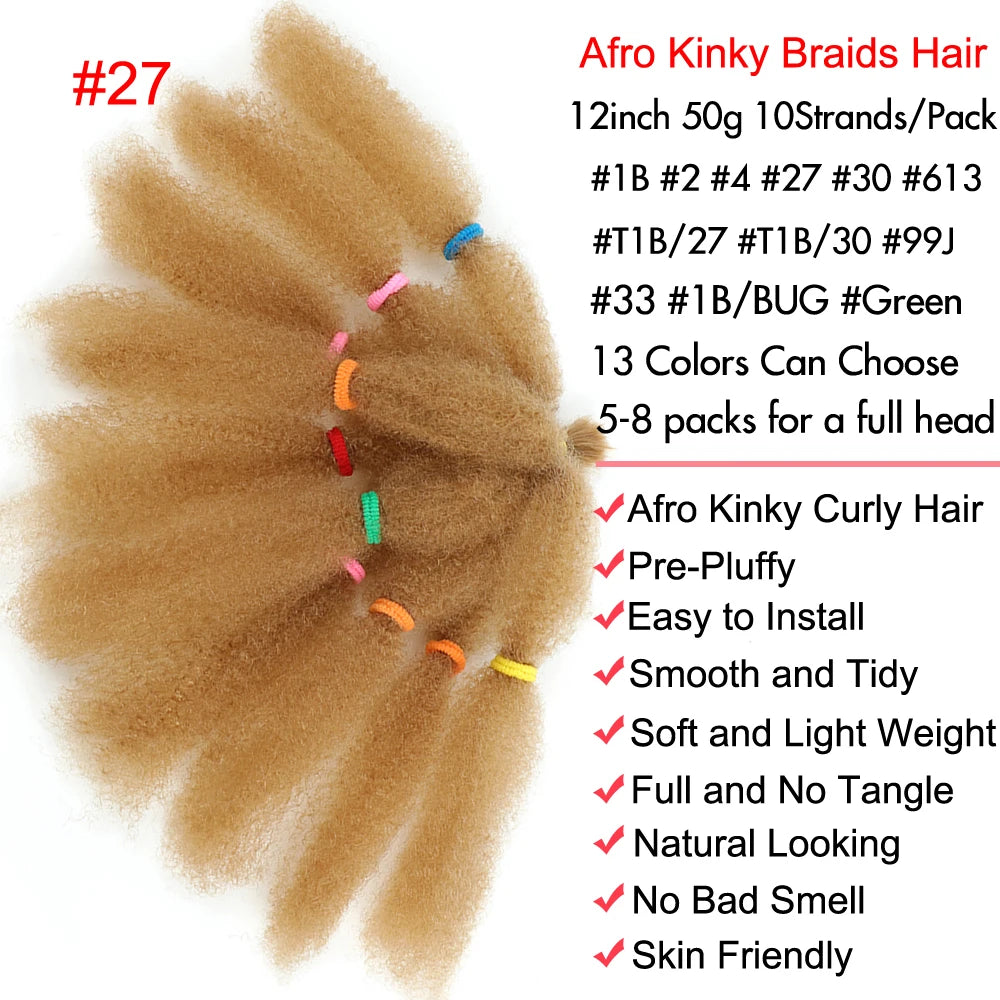 Afro Kinky Curly Marley Synthetic 12inch Hair - Various Colors Available
