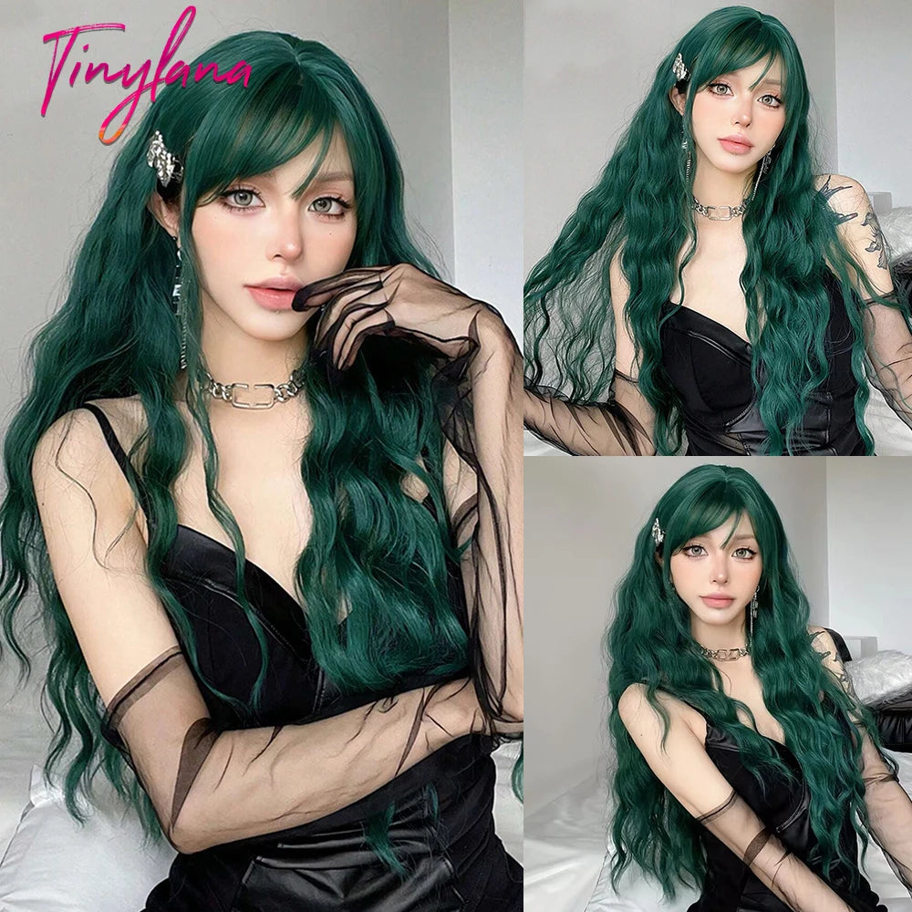Long Curly Wavy Synthetic Wigs with Bangs