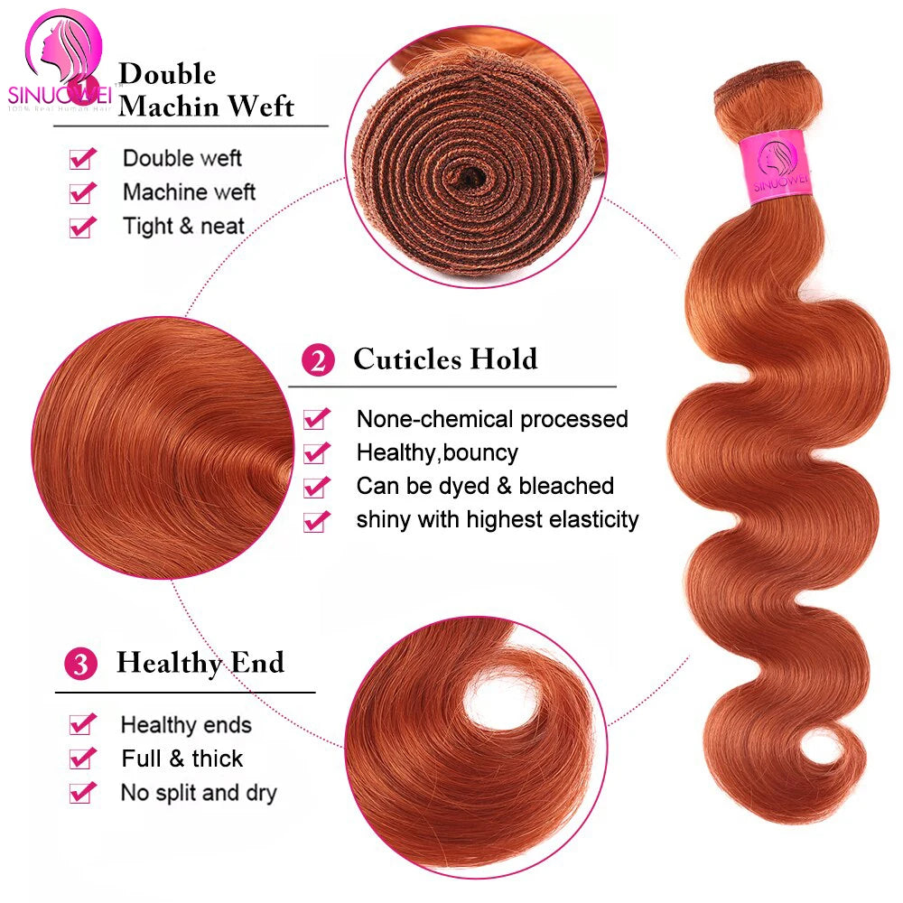 Body Wave Ginger Bundles With Blonde Body Wave Closure  - Human Hair Various Lengths
