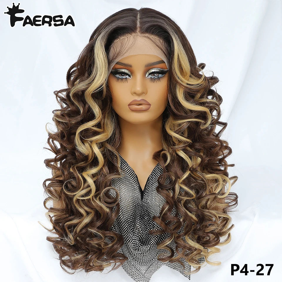 Curly Pre-Plucked Baby Hair Synthetic Lace Front Wigs - Various Colors Available