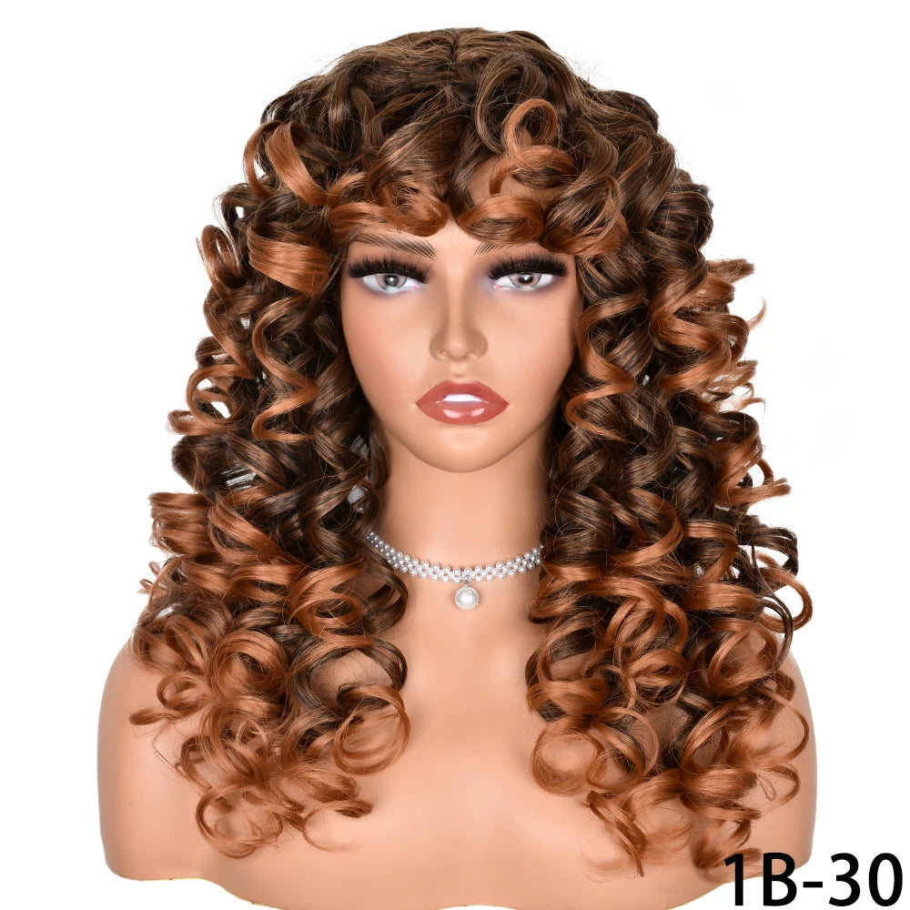 Synthetic Curly Wigs With Bangs - Various Colors Available