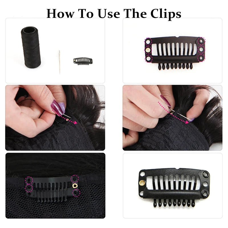 Small 24 Pcs 9-teeth Beige/Brown/Black Hair Clips for Extension Clip-Ins