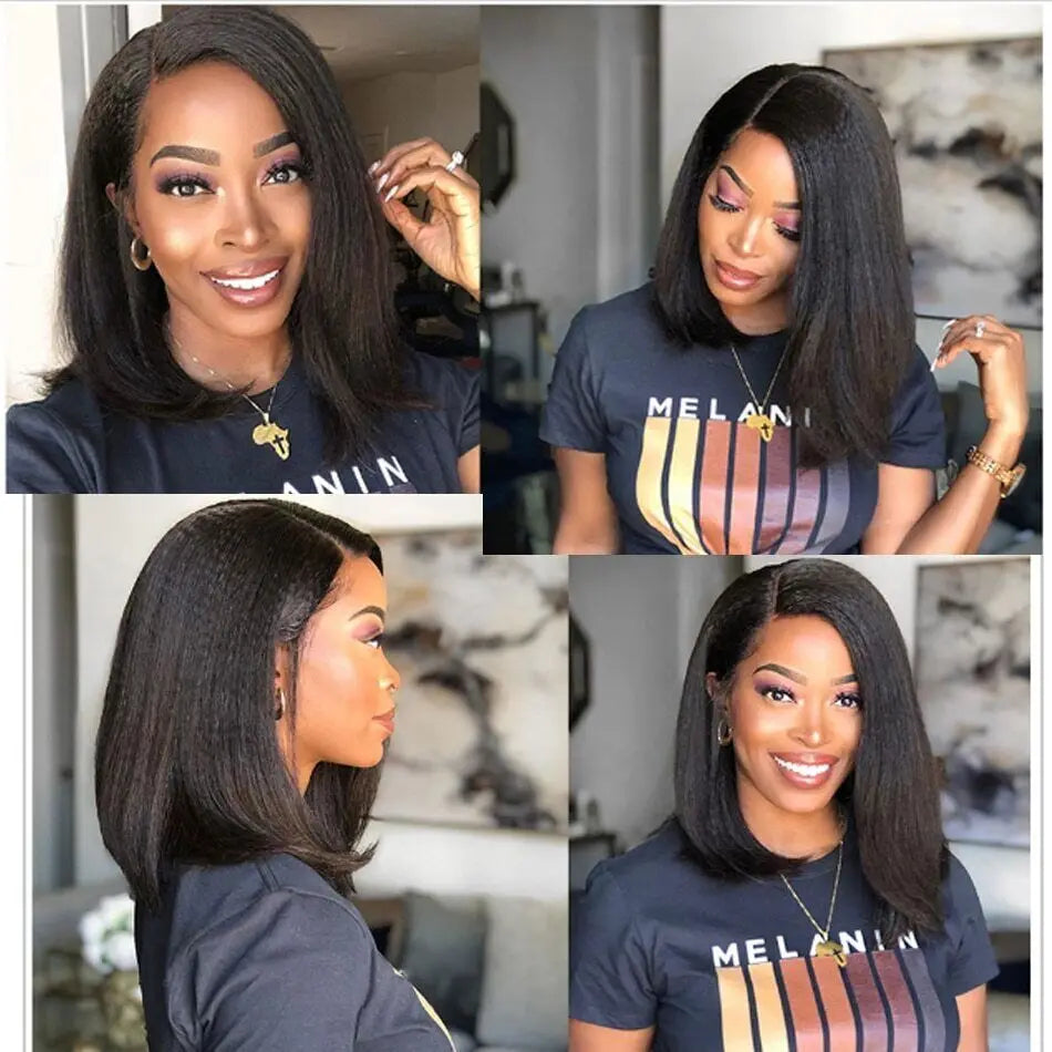 Kinky Straight - Human Hair Pre Plucked Transparent Bleached Frontal Wig