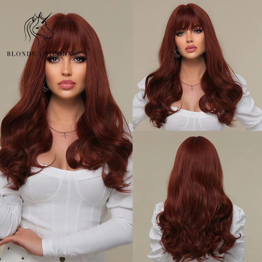 Wavy Synthetic Wig with Bangs - Various Colors Available