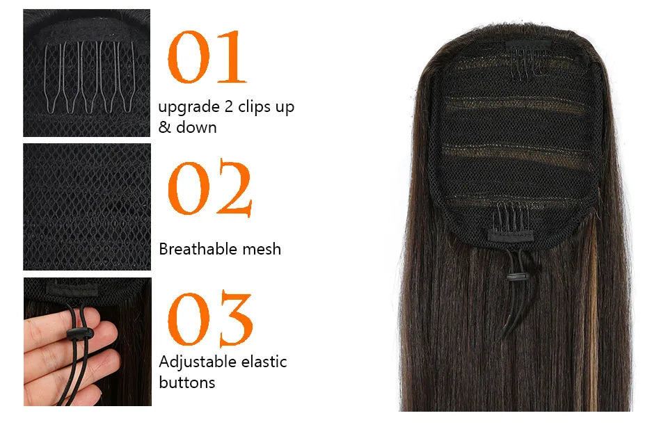 Blonde Long Silky Straight Ponytail Synthetic Hair; DrawString Clip-In Piece