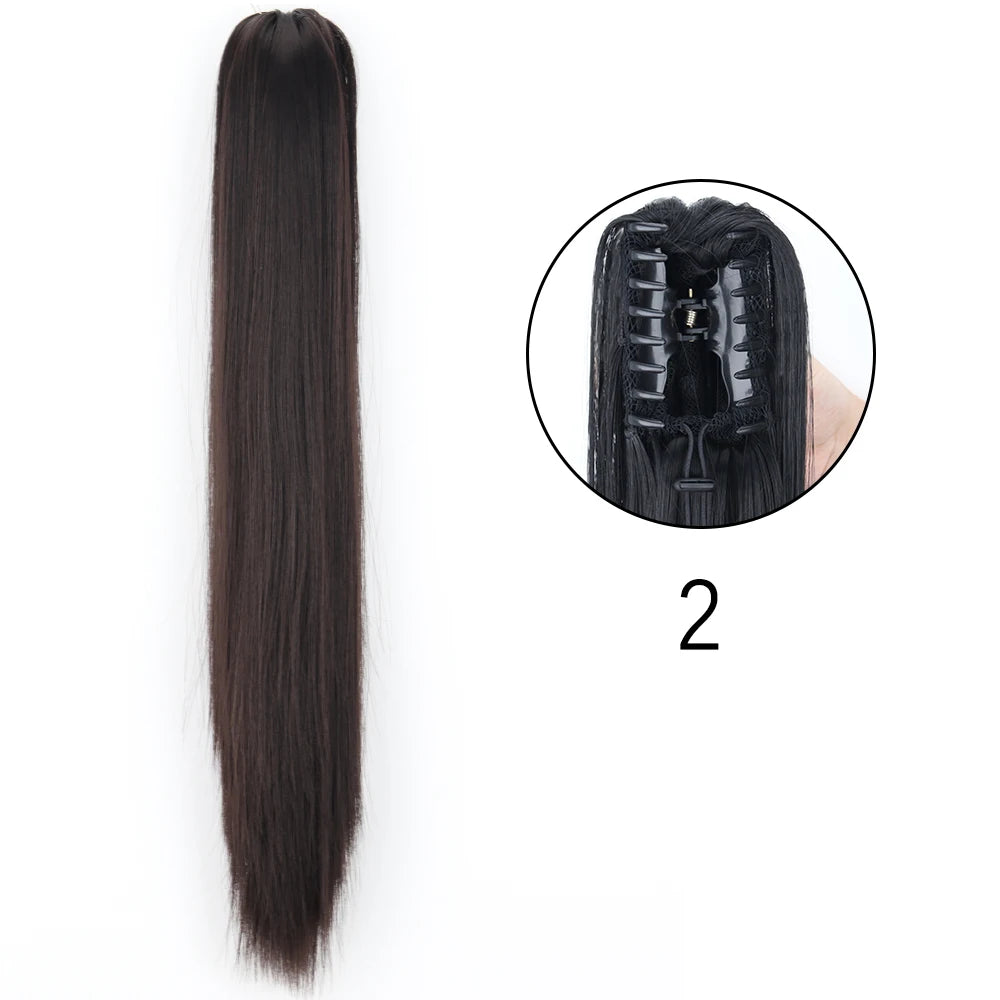 Synthetic Long Straight Claw Clip On 24Inch Ponytail