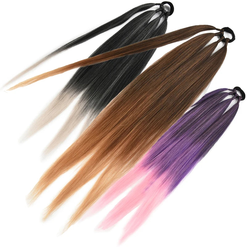 26/34inch Synthetic Long Straight Wrap Around Chignon Ponytail With Rubber Band