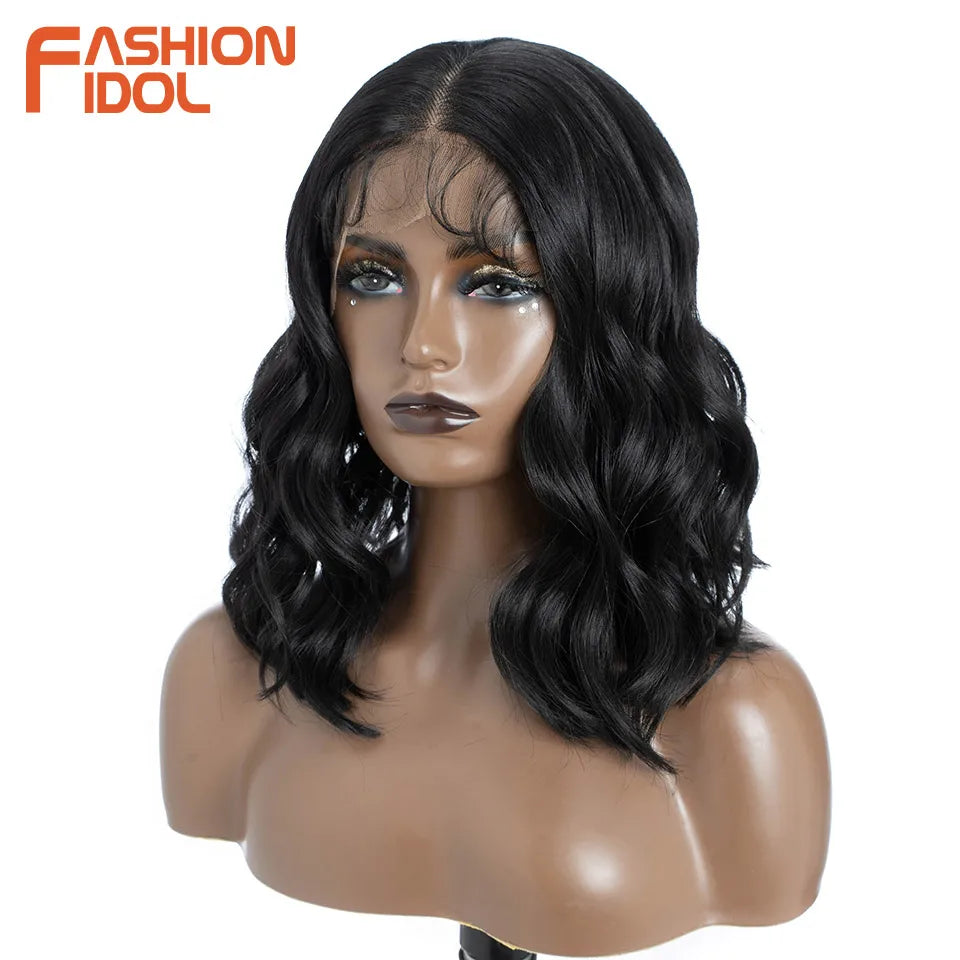 FASHION IDOL 12 Inch Bob Body Wave 13x7 HD Lace Front Synthetic Wigs - Various Colors Available
