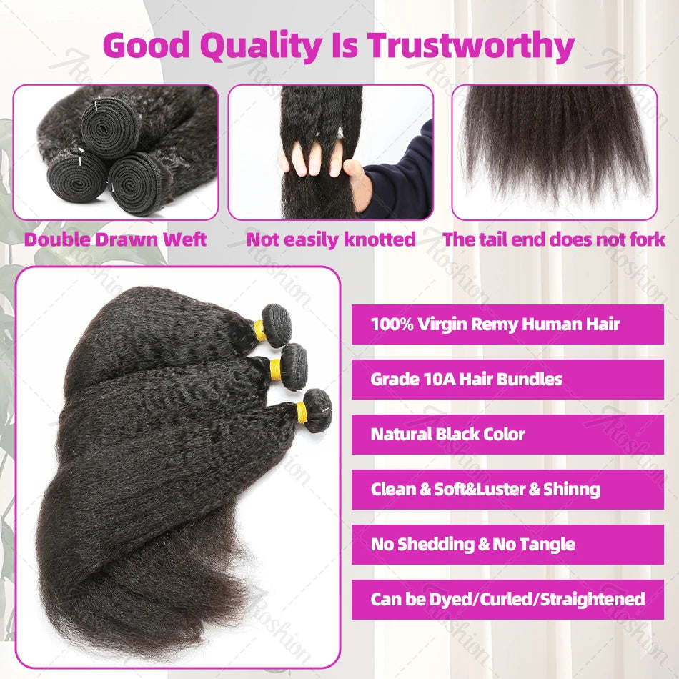 Yaki Straight Indian Raw Virgin Unprocessed 100% Human (3) Bundles