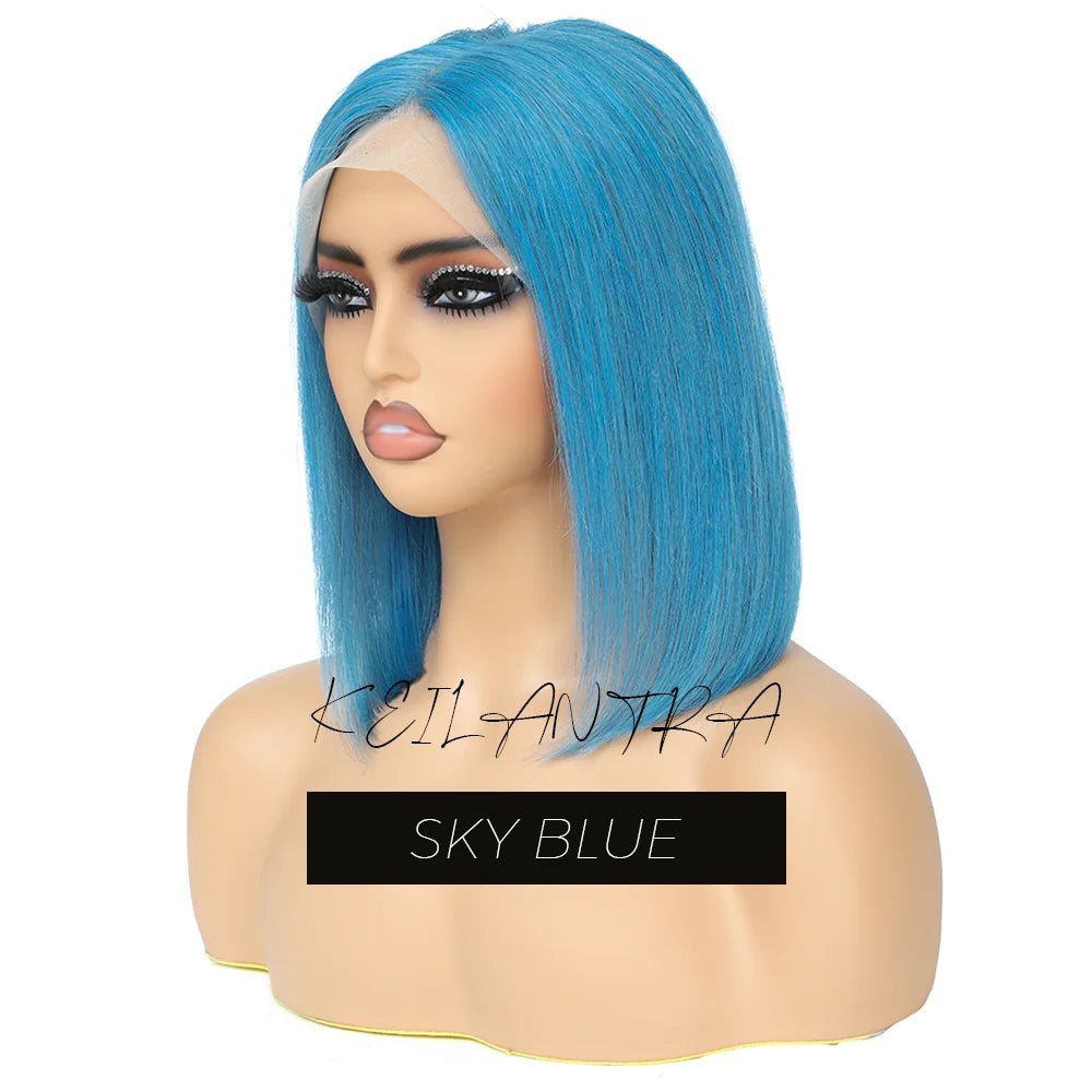 Rose Pink Short Straight Bob Pre Plucked HD Transparent Lace Front Human Hair Wig
