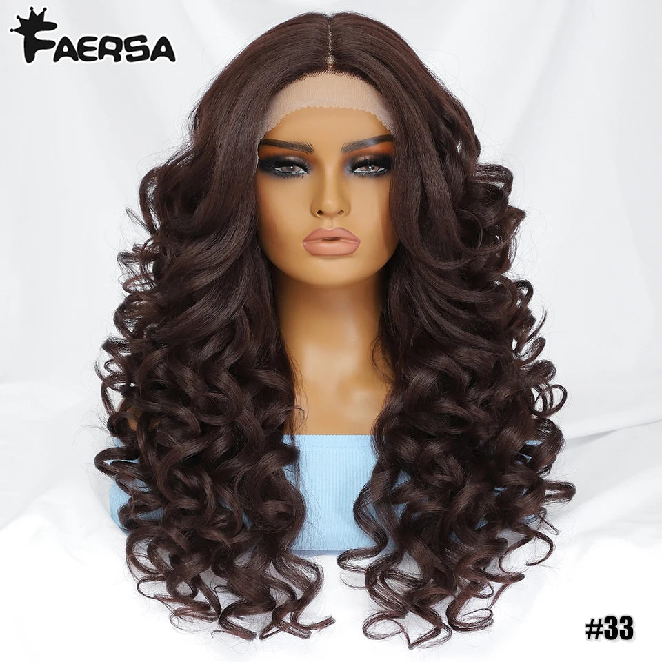 Black Brown Curly Synthetic Lace Front Wigs - Various Colors Available