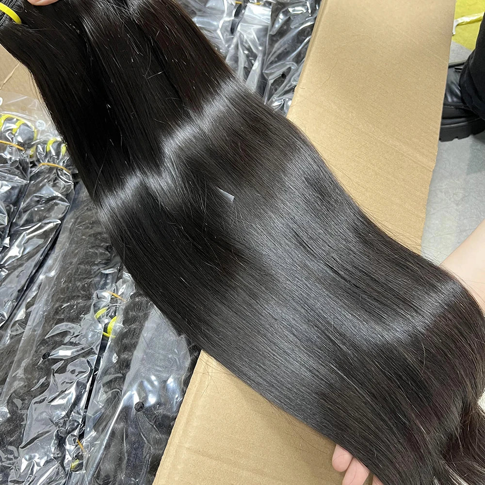 Bone Straight Human Hair Bundles 12A Grade 100% Unprocessed Raw Vietnamese Virgin Weft #1B Natural Black