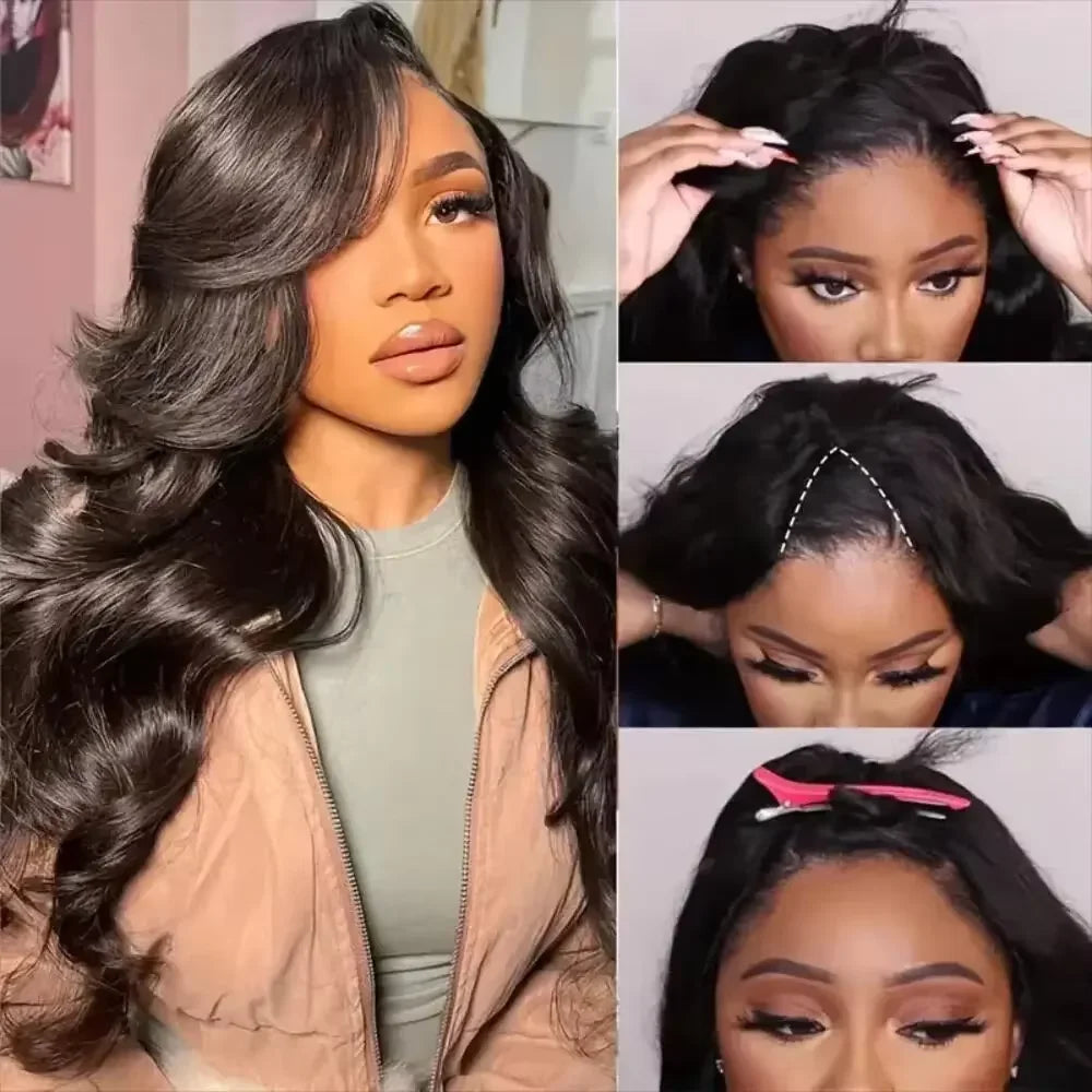 V Part Body Wave Brazilian Human Hair Wigs