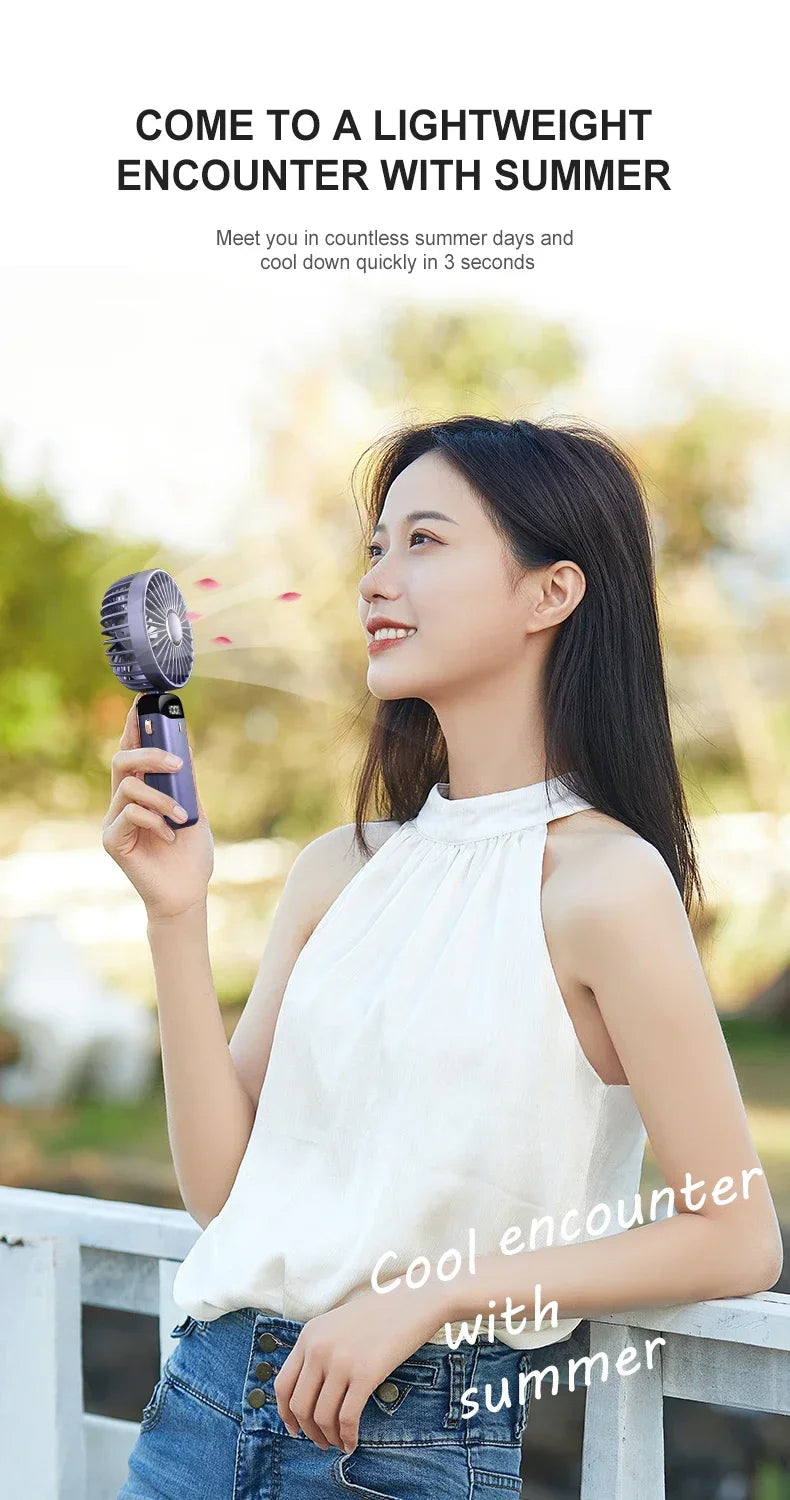Handheld Mini Fan Foldable Portable Neck Hanging Fans 5 Speed USB Rechargeable Fan with Phone Stand and Display Screen 1800mAh