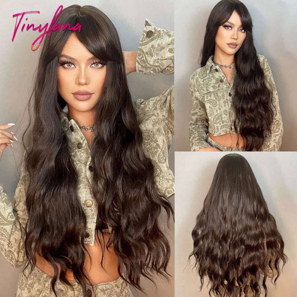 Long Curly Wavy Synthetic Wigs with Bangs