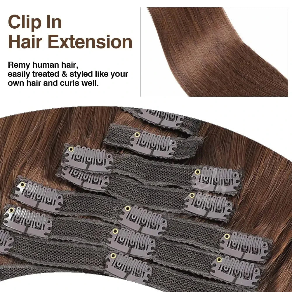Straight 8pc Clip - In Human Hair Extensions - Various Colors Available