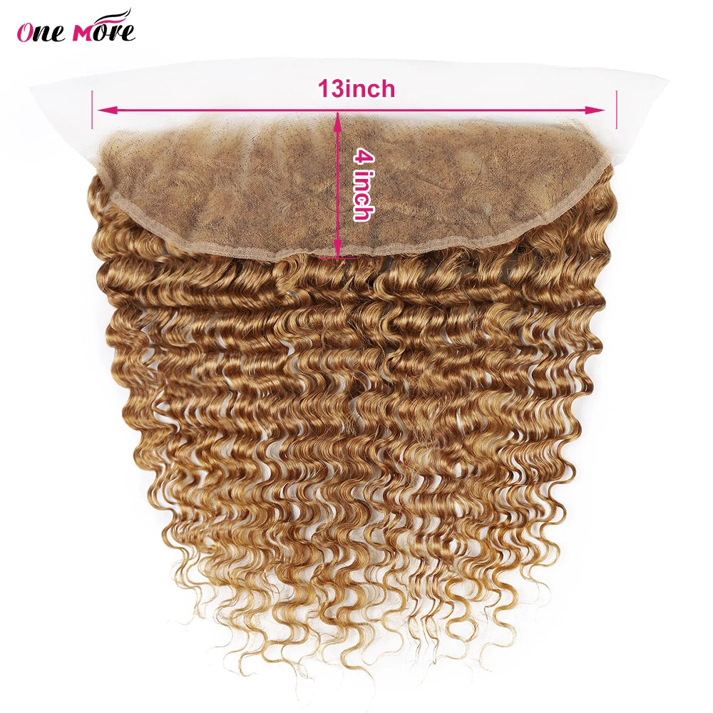 #27 Honey Blonde Deep Wave Human Hair Transparent Lace Closure or Frontal