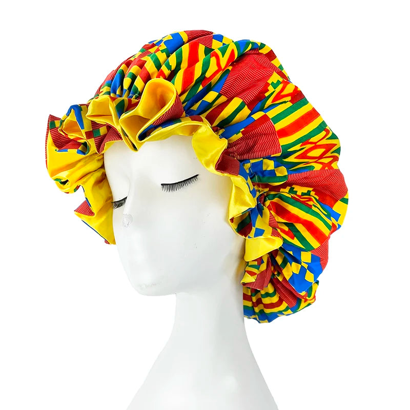 African Pattern Print Satin Bonnets