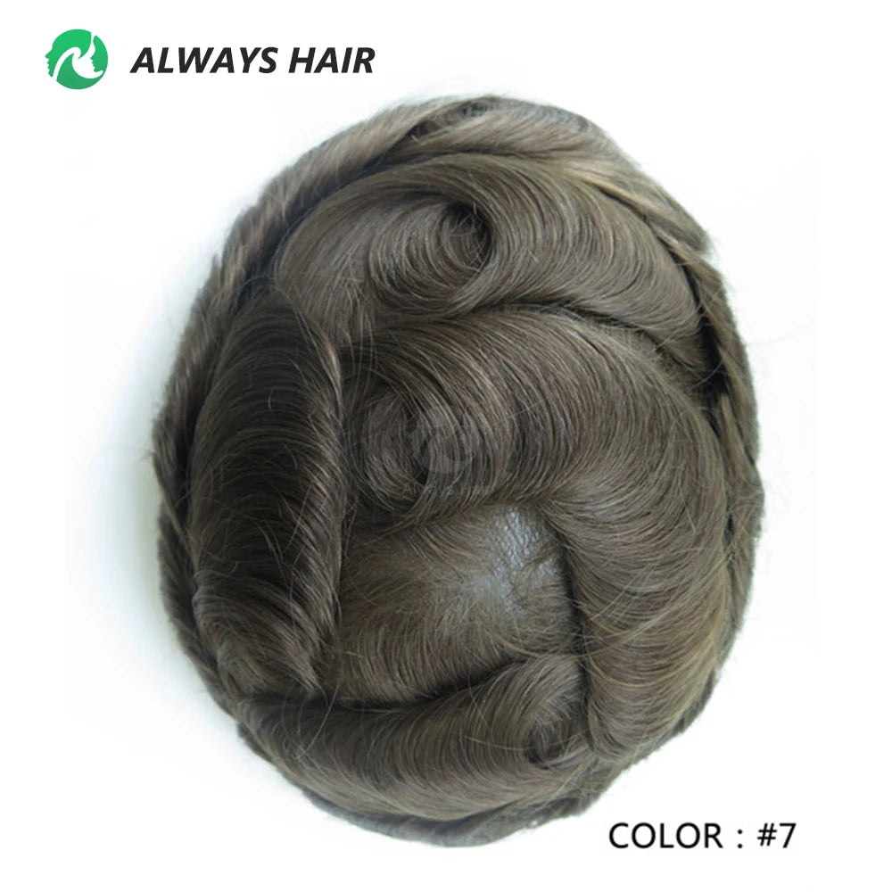 0.12-0.14mm PU Toupee Human Hair Men's Capillary Prothesis 130% Density - Various Colors Available