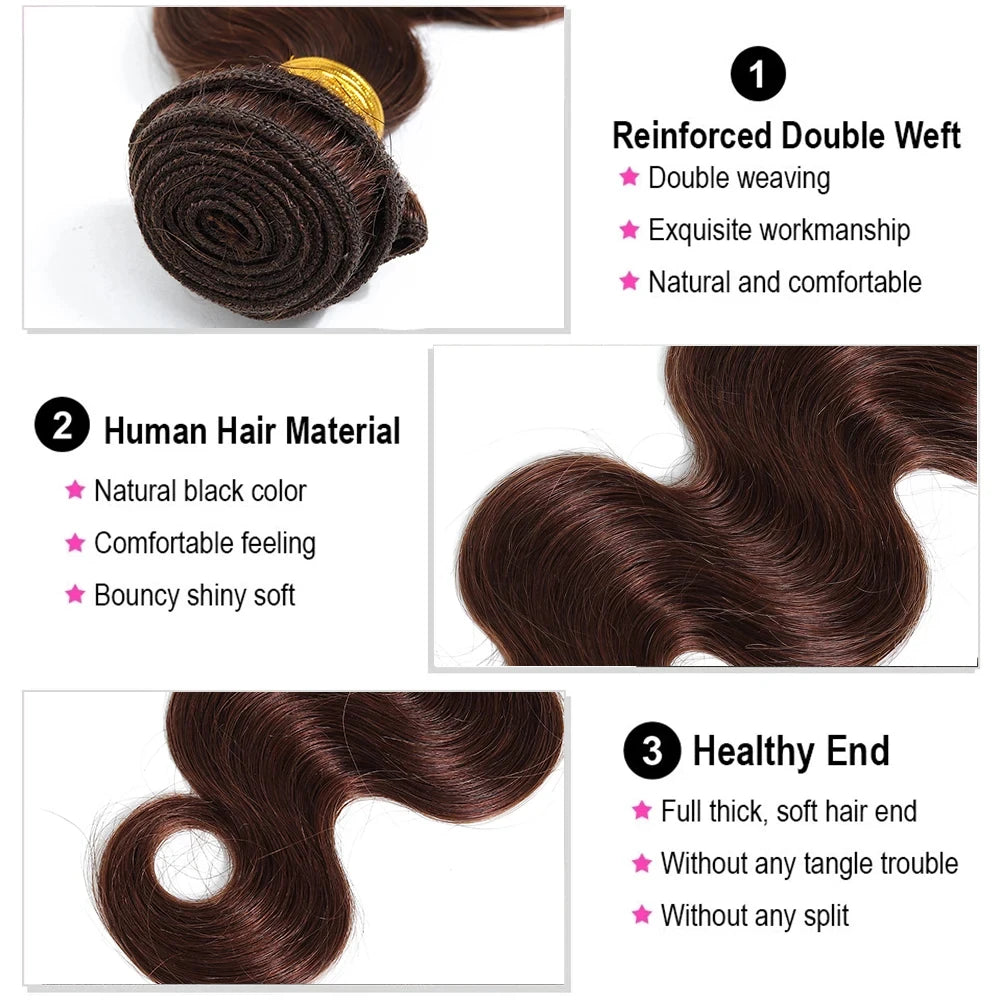 #4 Dark Brown Body Wave Human Hair Bundles