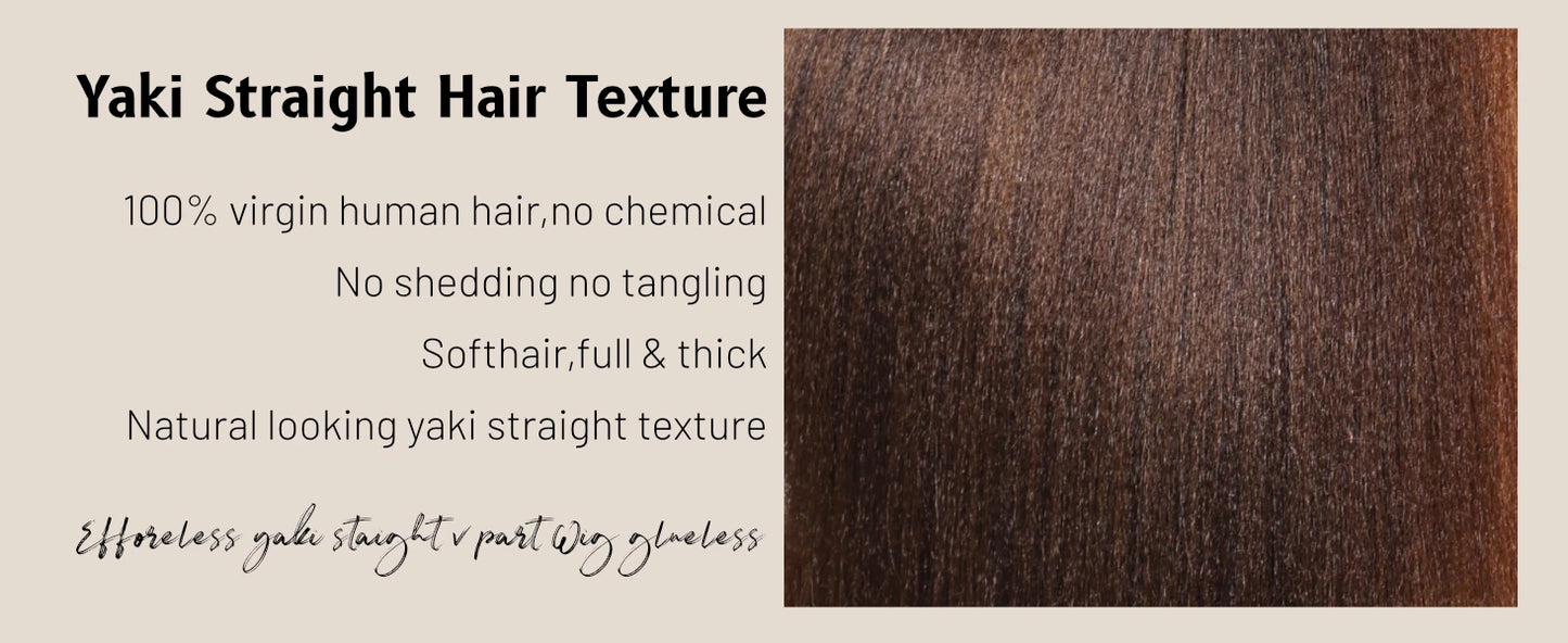 Yaki Straight V Part / U Part Ombre Brown Color 100% Human Hair Wig