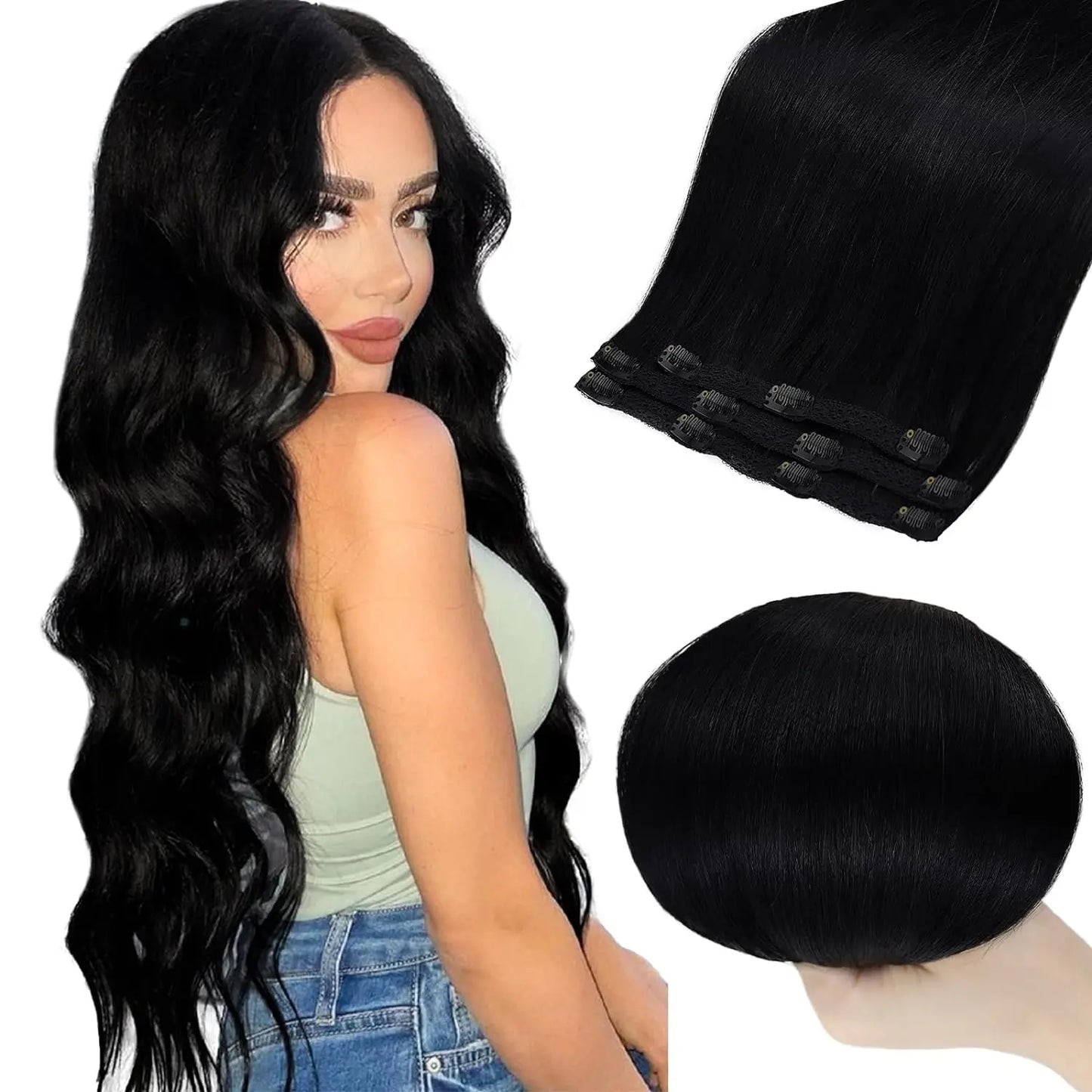 Full Shine Straight Human Hair 3pc Clip in Hair Extensions  - Various Colors Available
