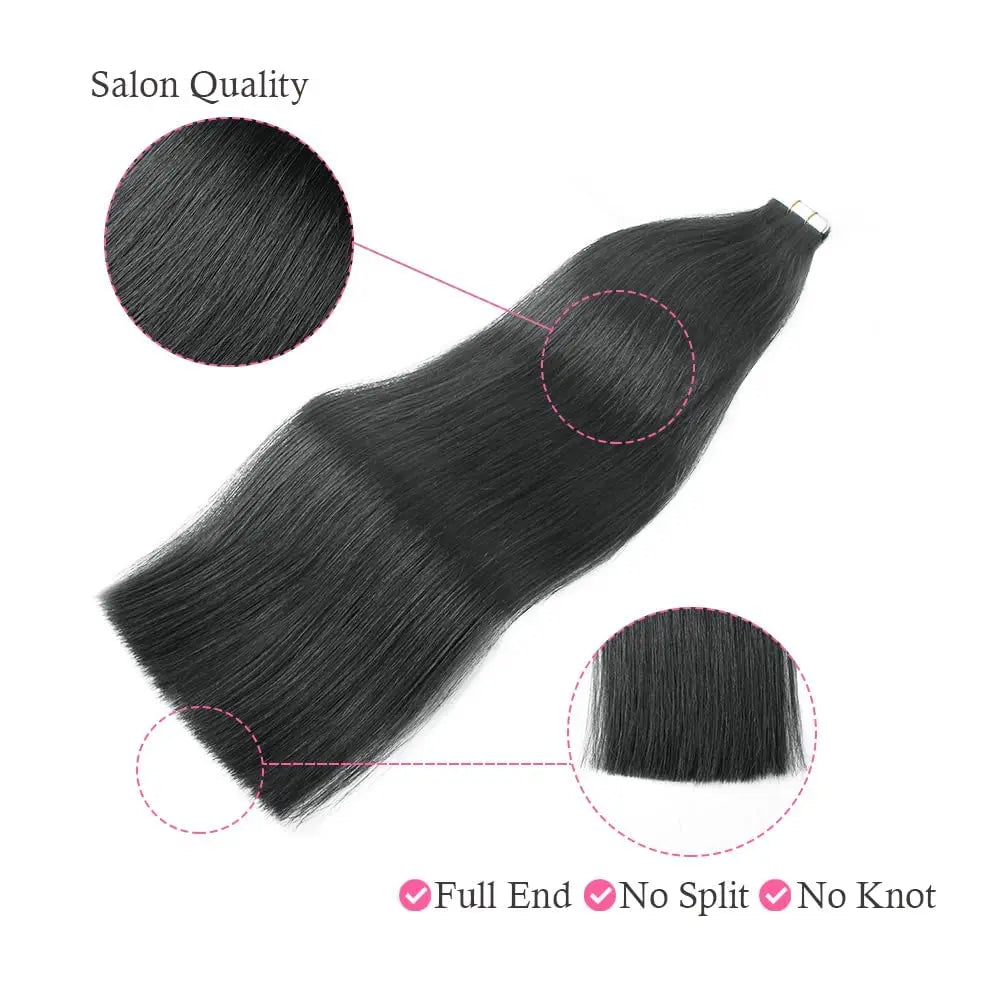 Straight 100% Human Hair Adhesive Tape In Seamless Skin Weft 20/40 Piece Options