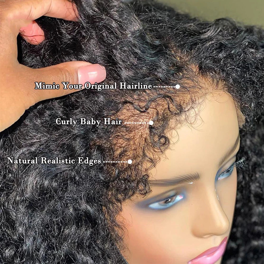 Short Bob Kinky Curly Transparent Frontal Wig With 4C Edges Lace