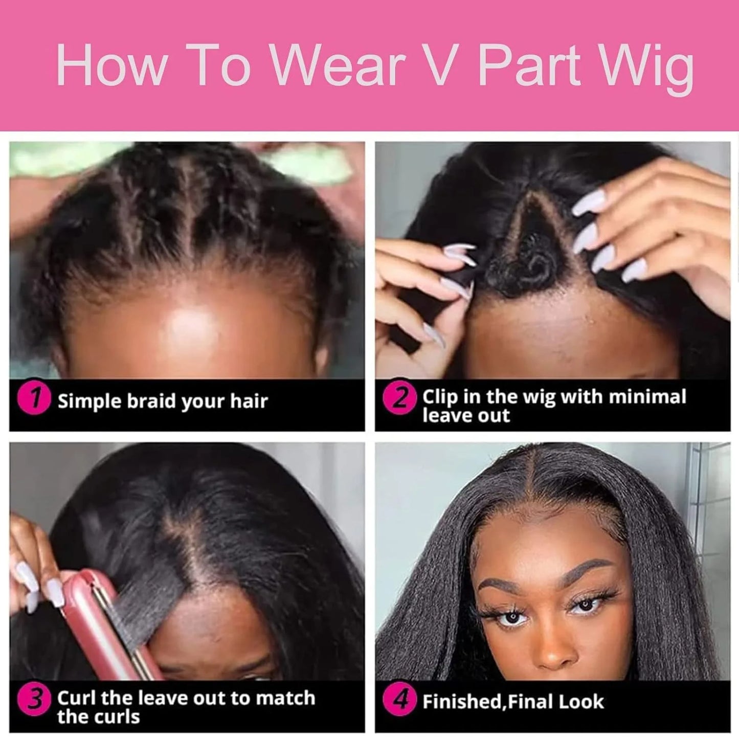 Kinky Straight V Part Human Hair Wig