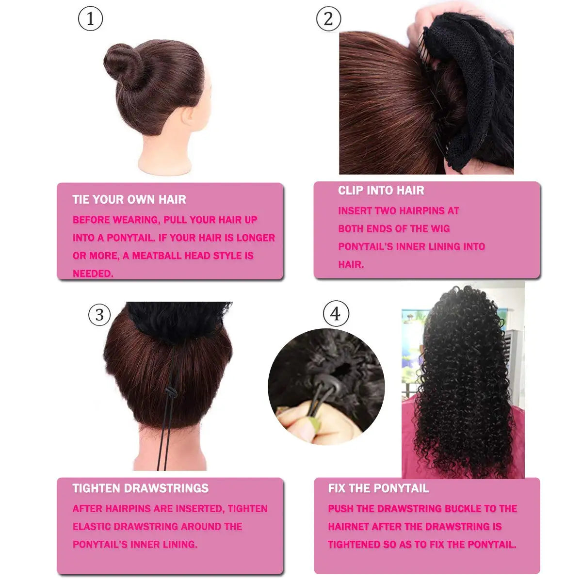 Kinky Curly Brazilian Virgin Human Hair Drawstring Ponytail